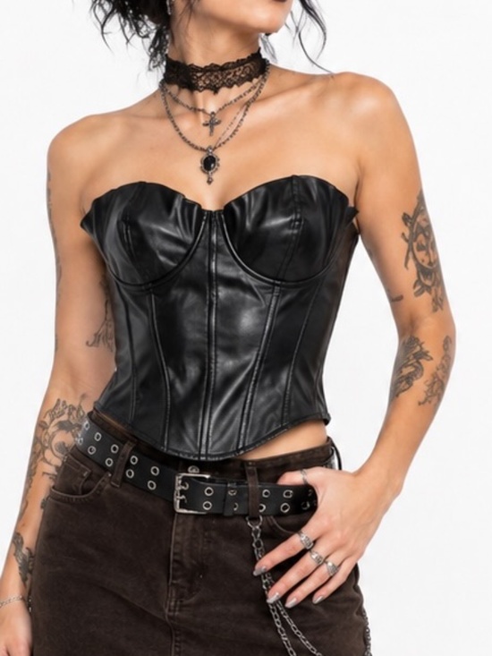 Ardene Tops - ACW Ardene Corset Top Womens Size Large Black Faux Leather Biker Goth
